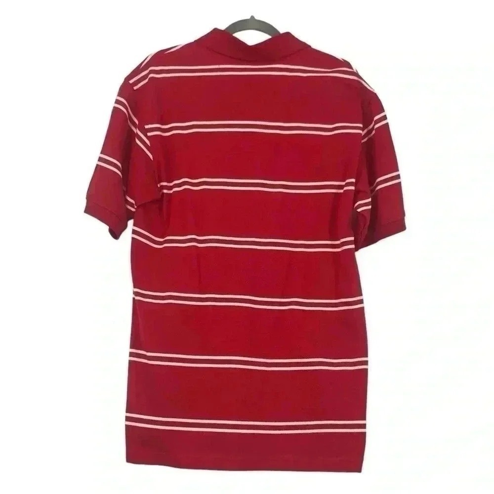 IZOD Men’s Medium Polo Shirt – Red Striped 100% Cotton Collared Top NWT - Picture 5 of 8
